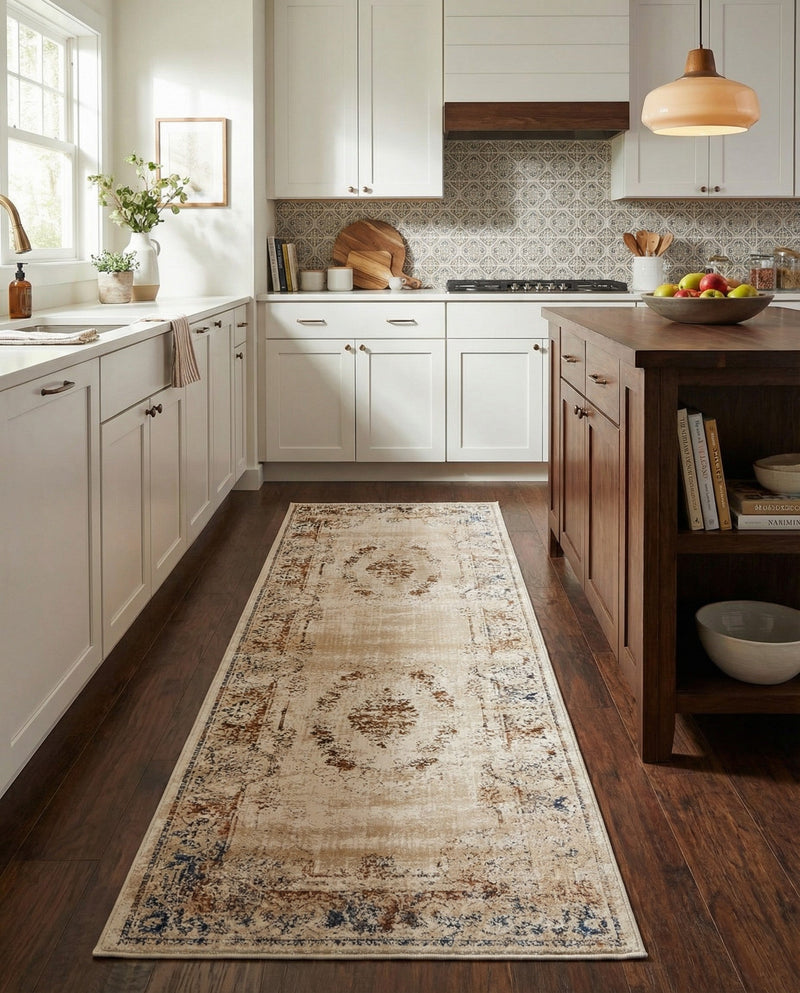Coastal Manor Collection Area Rug -  Pierpoint Runner Blue Cream  lifestyle 66