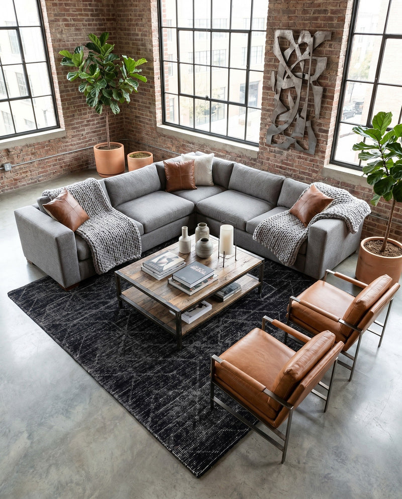 Nordic Loom Geometric Collection Area Rug - Oslo Rectangle Jet Black  lifestyle 71