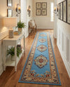 Tabriz Tapestry Collection Area Rug - Azerbaijan (Light Blue) Runner Light Blue  lifestyle 37
