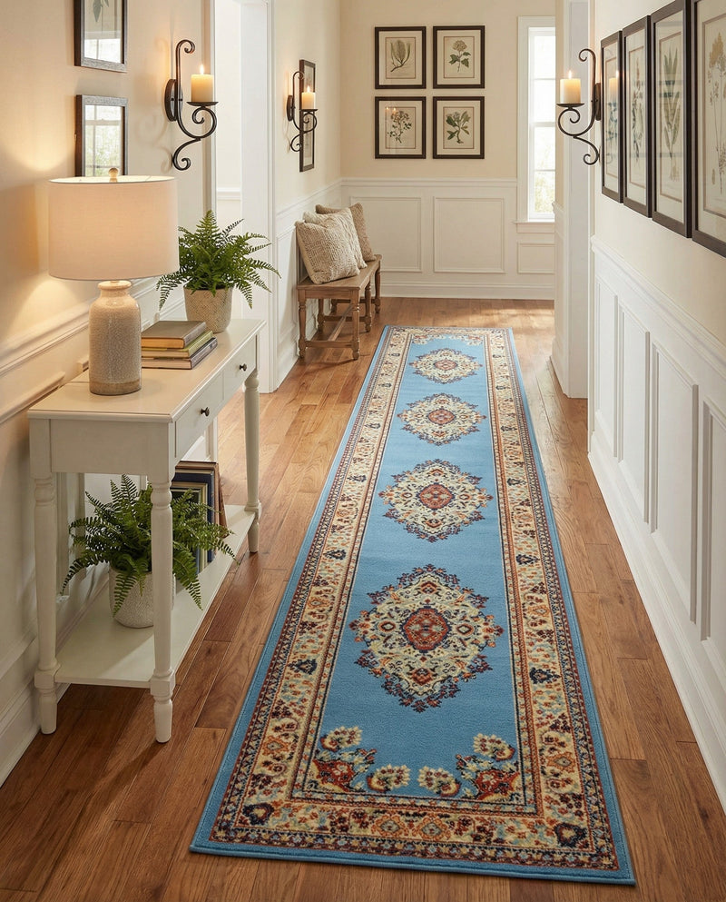 Tabriz Tapestry Collection Area Rug - Azerbaijan (Light Blue) Runner Light Blue  lifestyle 37