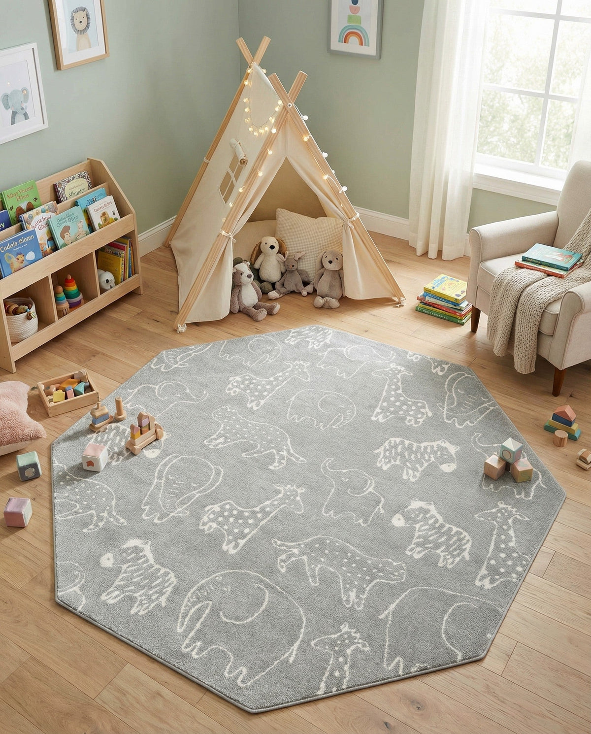 Wonder Tykes Collection Area Rug -  Spectrum Octagon Gray  lifestyle 195