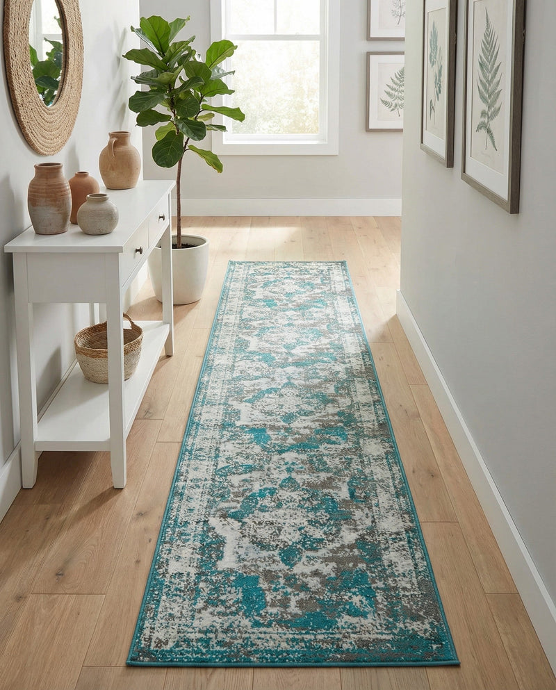 Riviera Elegance Collection Area Rug -  Menton (Turquoise) Runner Turquoise  lifestyle 79