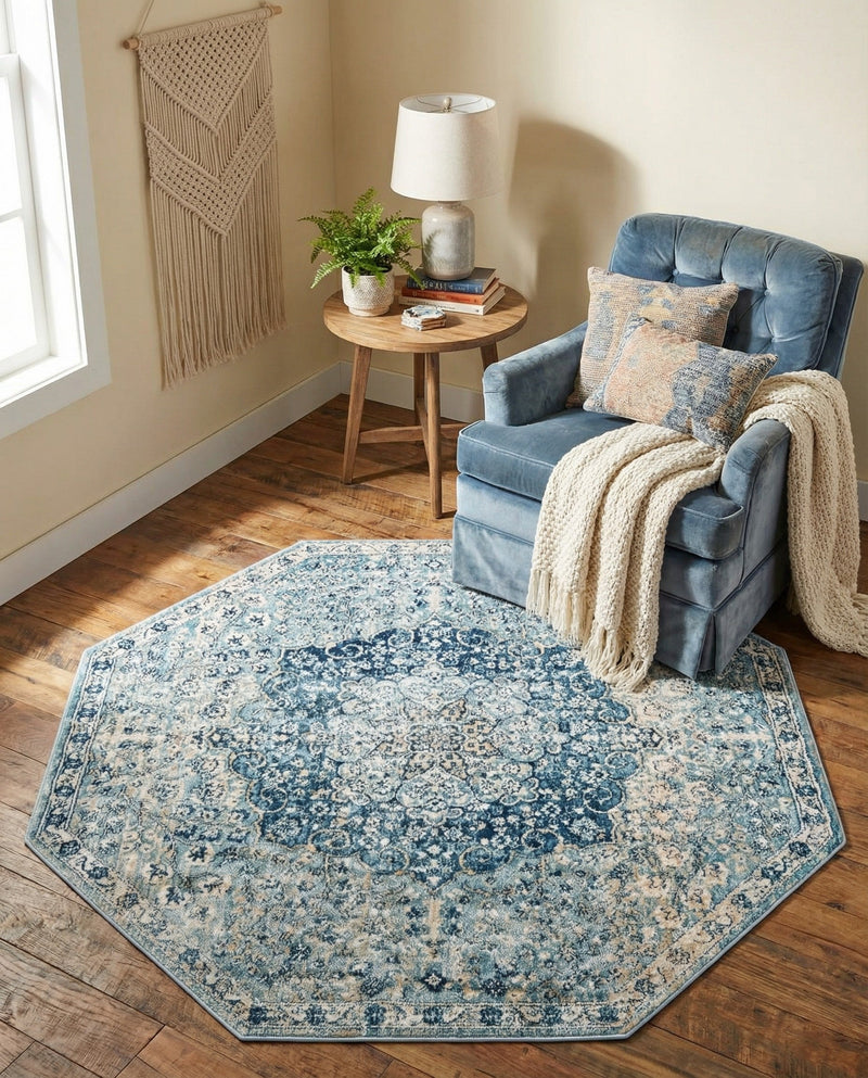 Coastal Haven Collection Area Rug - Seabreeze (Navy Blue) Octagon Navy Blue  lifestyle 65