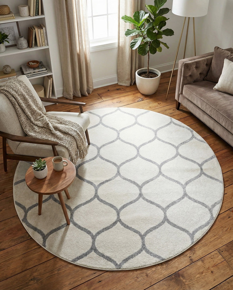 Trellis Mosaic Collection Area Rug -  Pergolatown (Ivory) Round Ivory  lifestyle 86