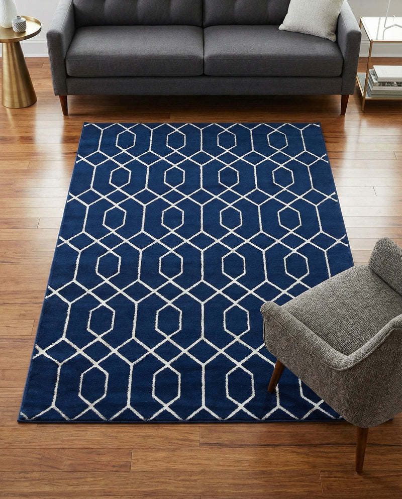 Hollywood Luxe Collection Area Rug - Sunset (Navy Blue Silver) Rectangle Navy Blue Silver  lifestyle 12