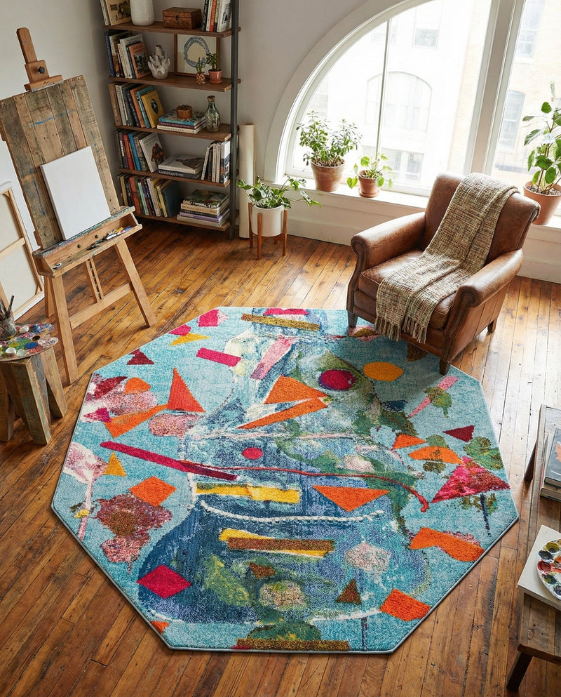 Colorburst Oasis Collection Area Rug -  Fresco Octagon Aqua  lifestyle 38