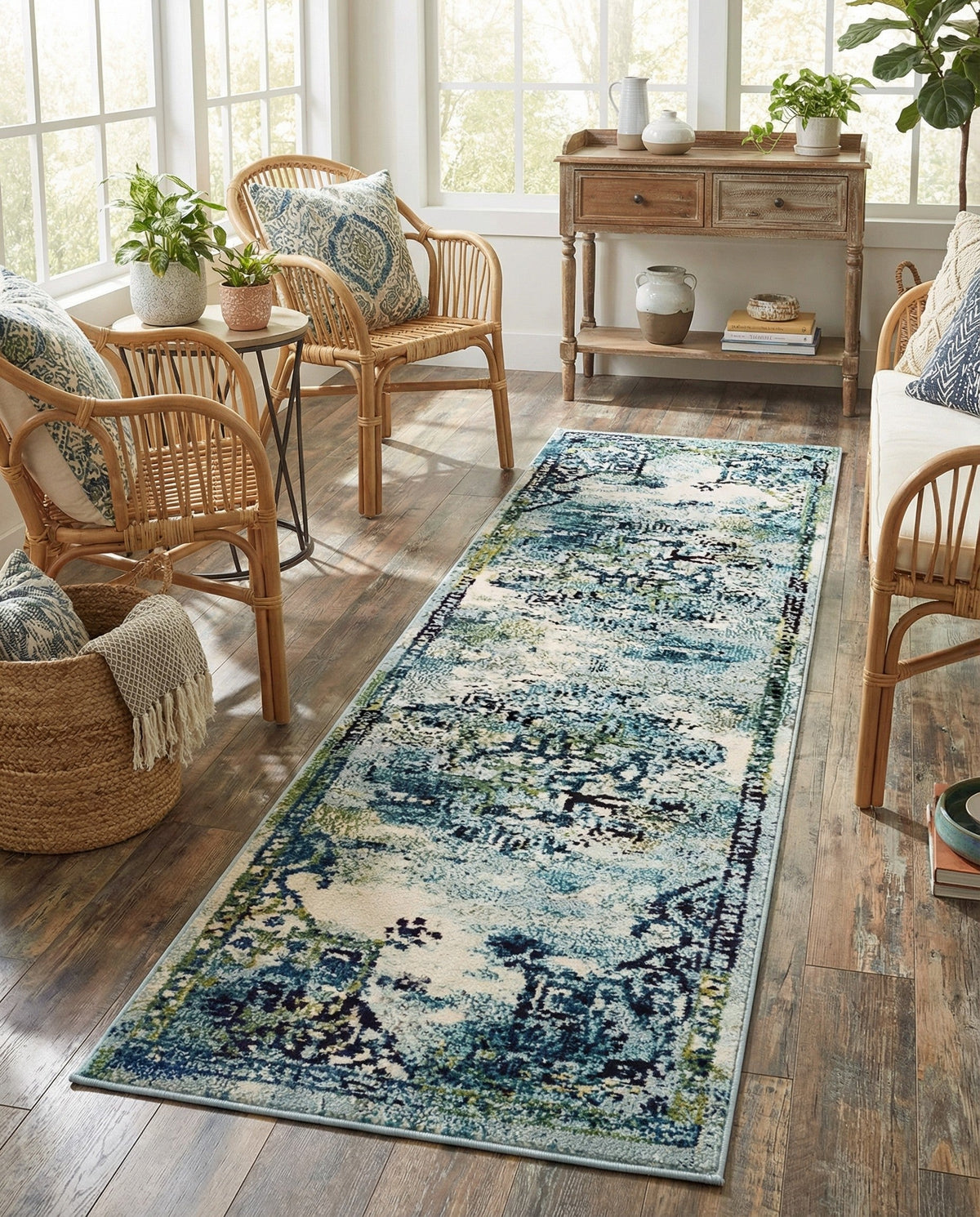 Chateau Elegance Collection Area Rug -  Riviera Runner Blue  lifestyle 76