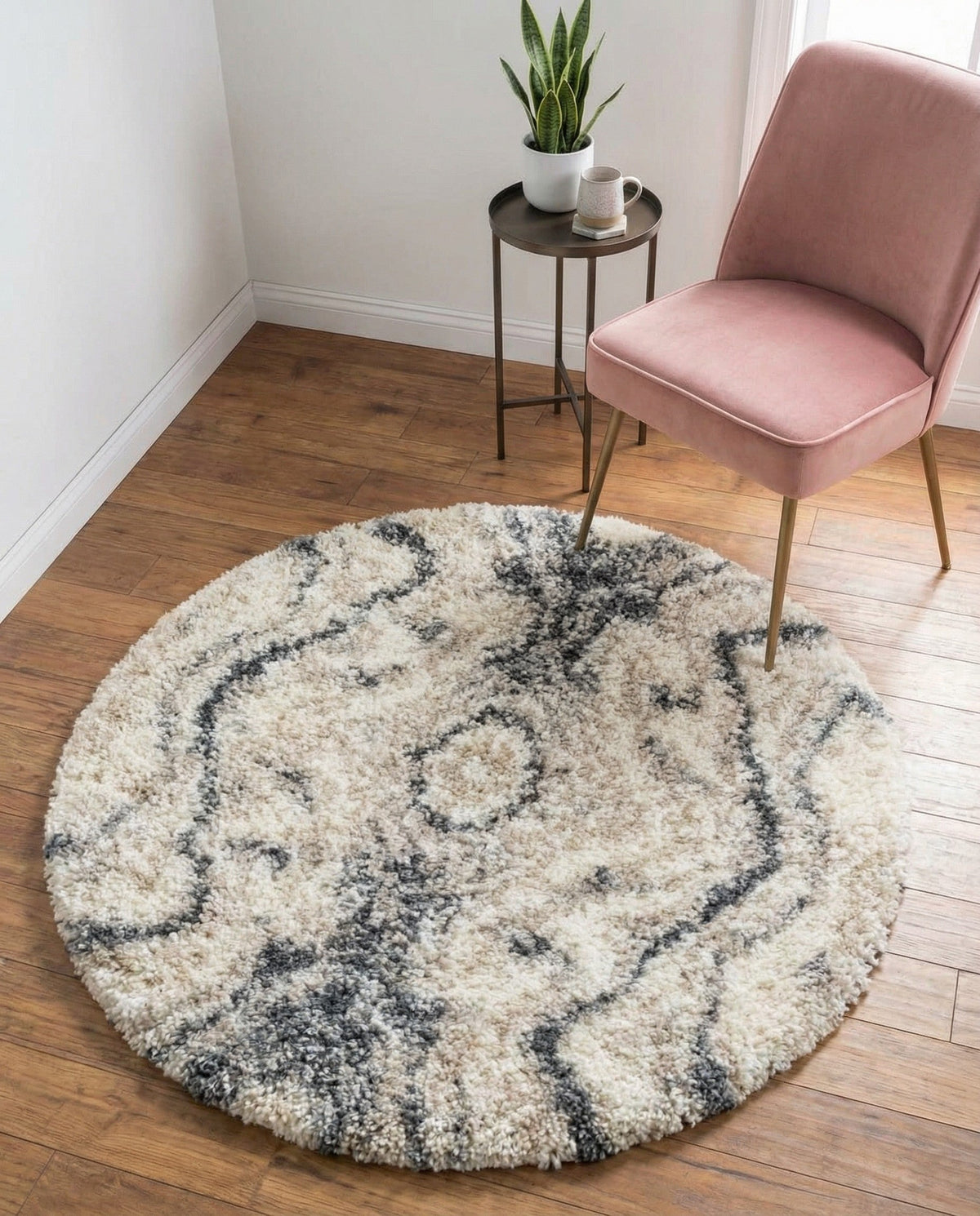 Cozy Cove Shag Collection Area Rug -  Seabreeze Round Gray  lifestyle 100