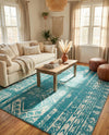 Brighton Stripes Collection Area Rug - Sussex (Turquoise) Rectangle Turquoise  lifestyle 8