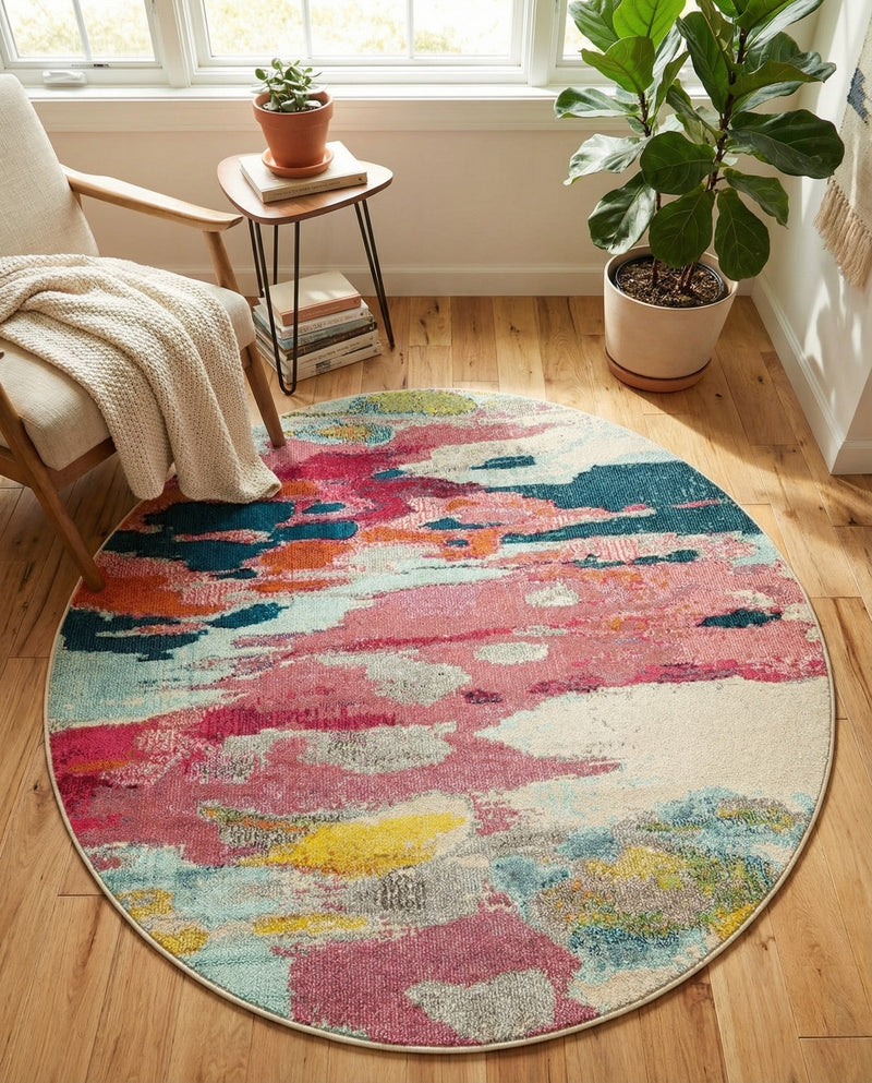 Marrakesh Elegance Collection Area Rug -  Skhirat Round Pink  lifestyle 71
