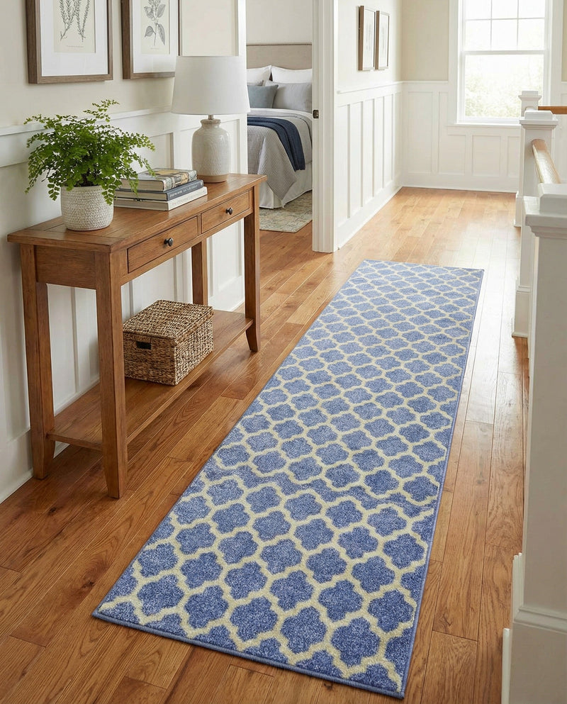 Lattice Gardens Collection Area Rug -  Bloomfield (Light Blue) Runner Light Blue  lifestyle 35