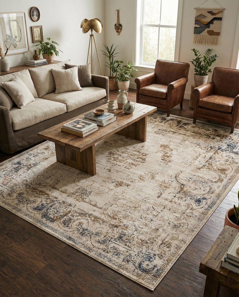 Coastal Manor Collection Area Rug -  Pierpoint Rectangle Blue Cream  lifestyle 31