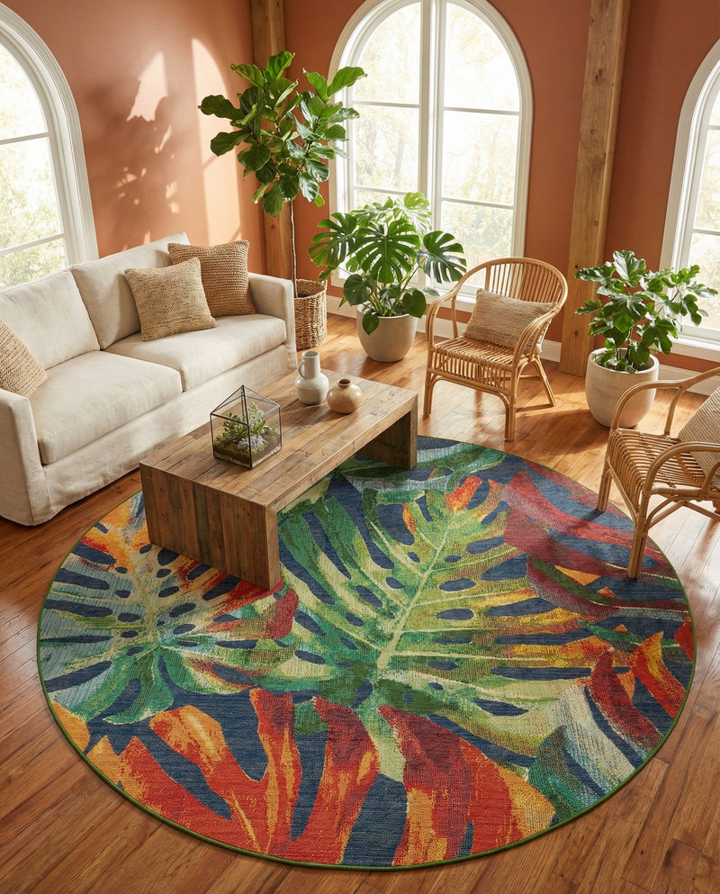 Coastal Terrace Collection Area Rug -  Pier Round Multi  lifestyle 55
