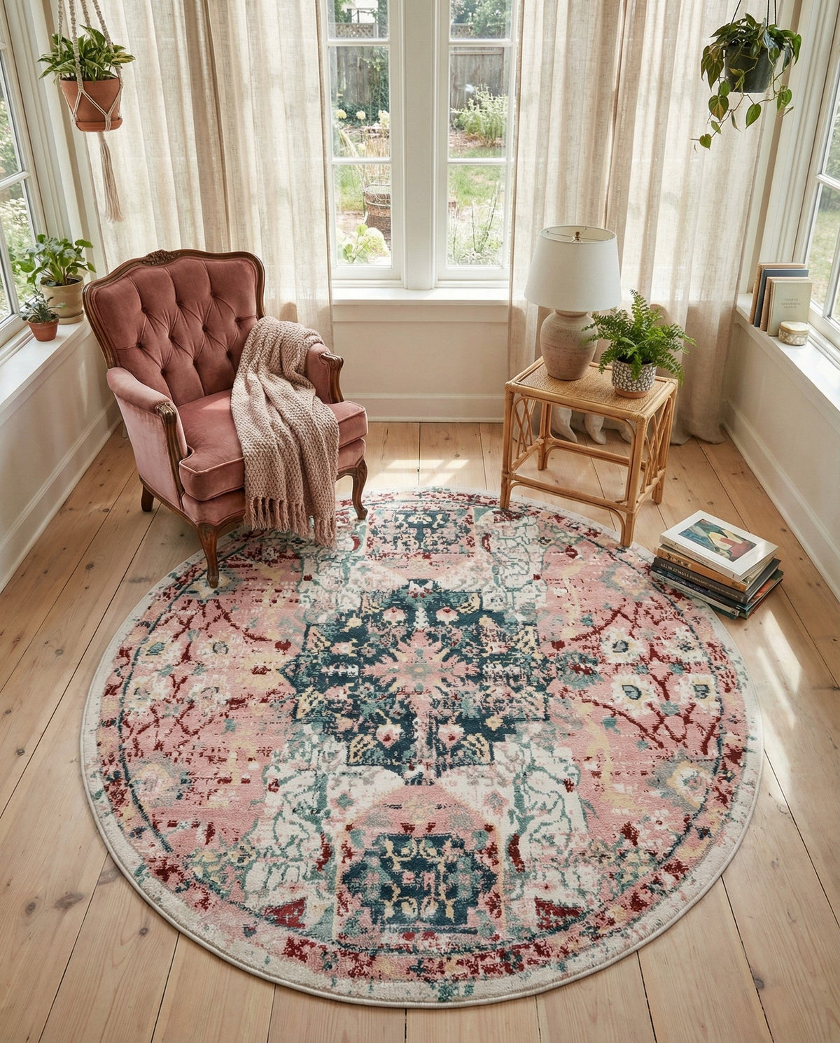Savannah Elegance Collection Area Rug -  Azalea Round Pink  lifestyle 163