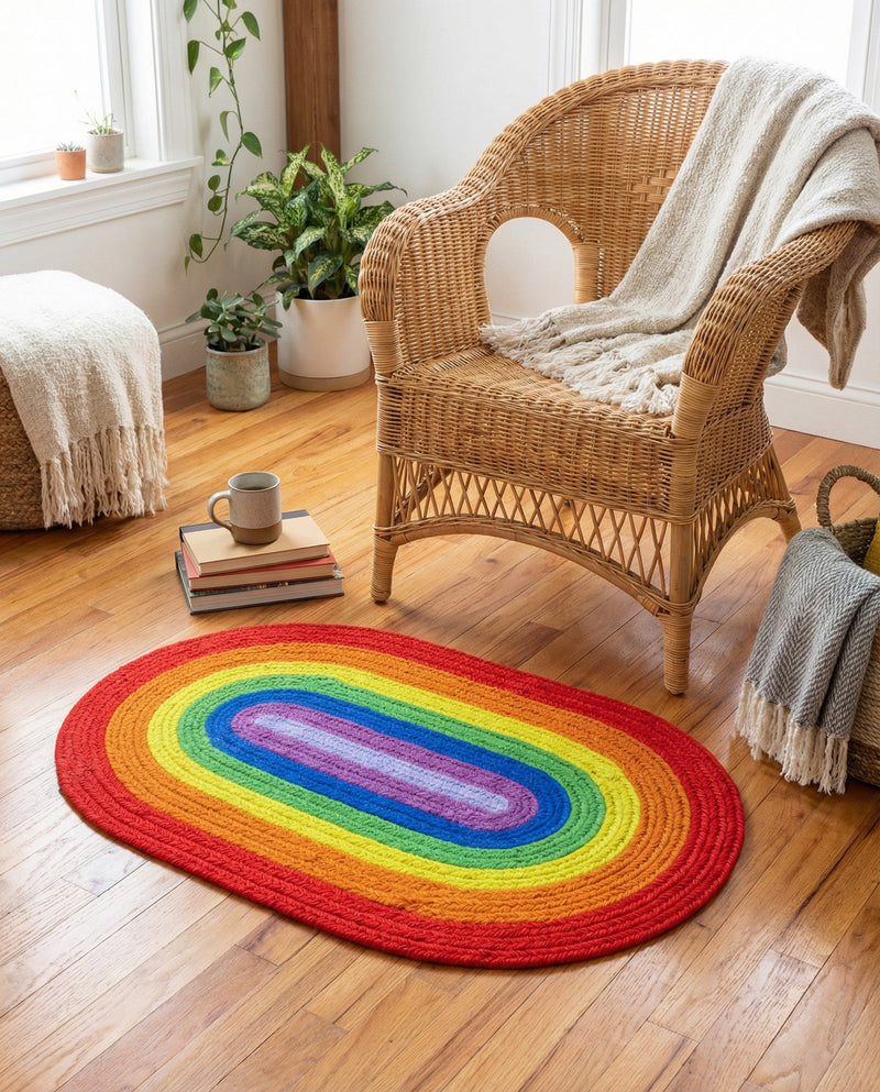 Sunset Isle Wool Braids Collection Area Rug - Paradise Oval Multi  lifestyle 72