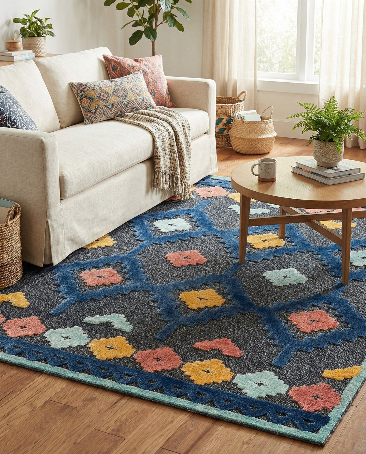 Caribbean Terrace Collection Area Rug -  Tobago Square Charcoal  lifestyle 124