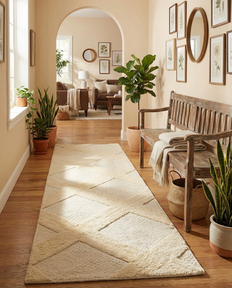 Trellis Wool Collection Area Rug - Vineyard Runner Ivory  lifestyle 27