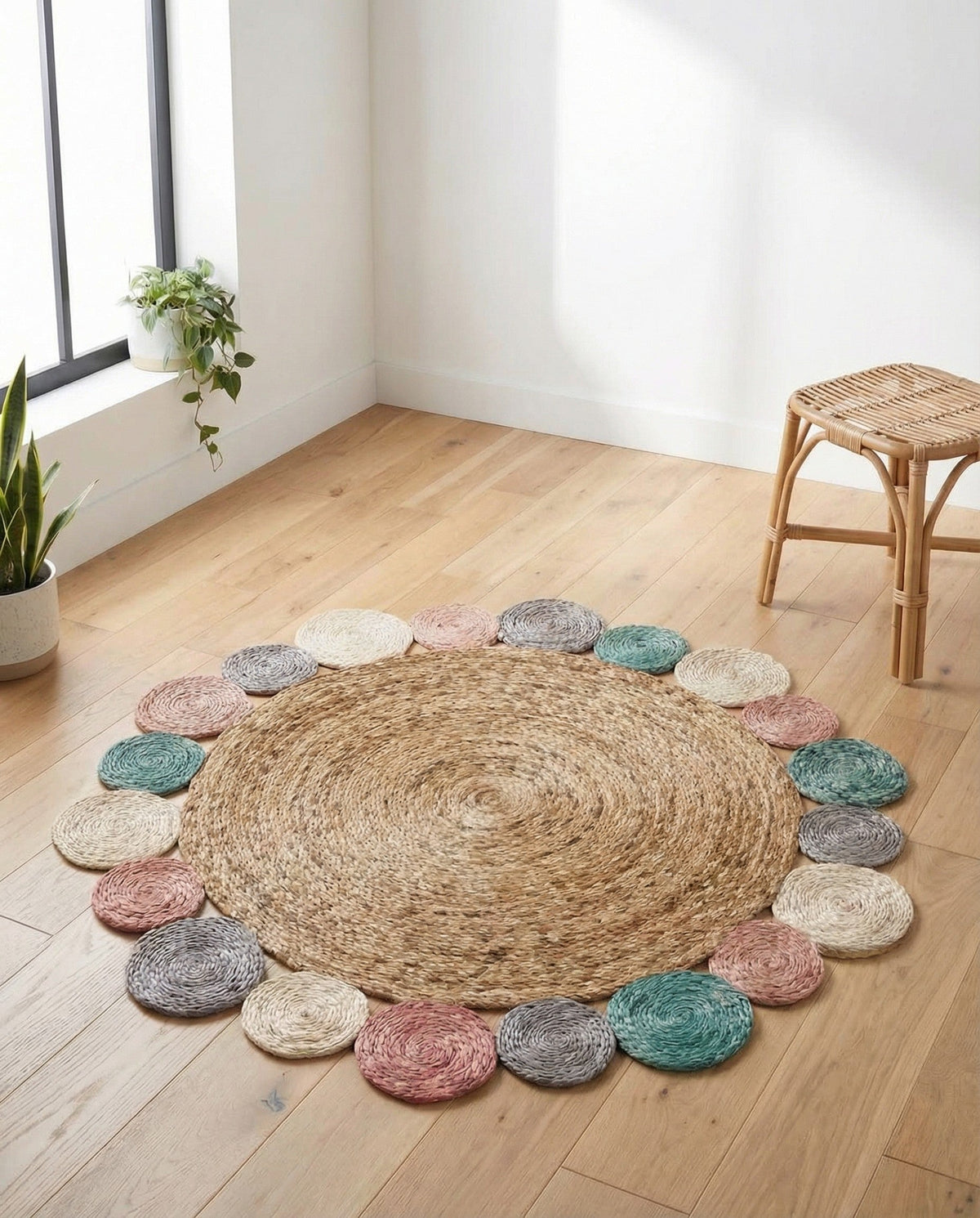 Woven Seaside Jute Collection Area Rug - Sienna Round Multi  lifestyle 60