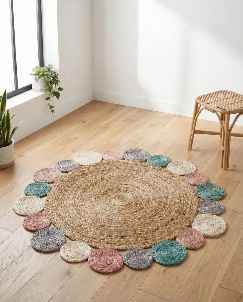 Woven Seaside Jute Collection Area Rug - Sienna Round Multi  lifestyle 60