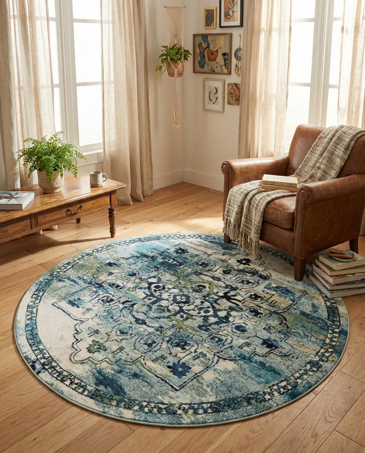 Chateau Elegance Collection Area Rug -  Riviera Round Blue  lifestyle 131