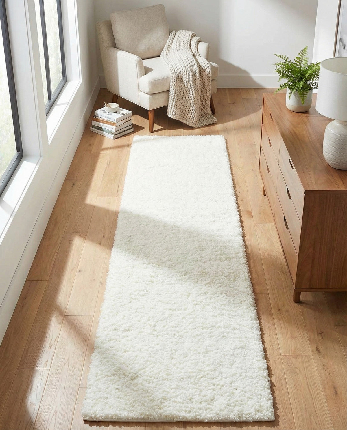 Cozy Comfort Shag Collection Area Rug - Haven (White) Runner White  lifestyle 109
