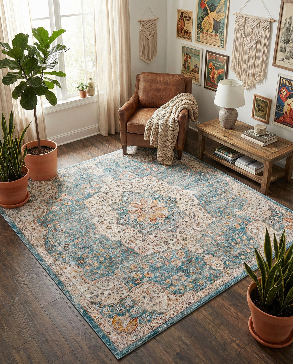 Coastal Haven Collection Area Rug - Seabreeze (Blue) Square Blue  lifestyle 110