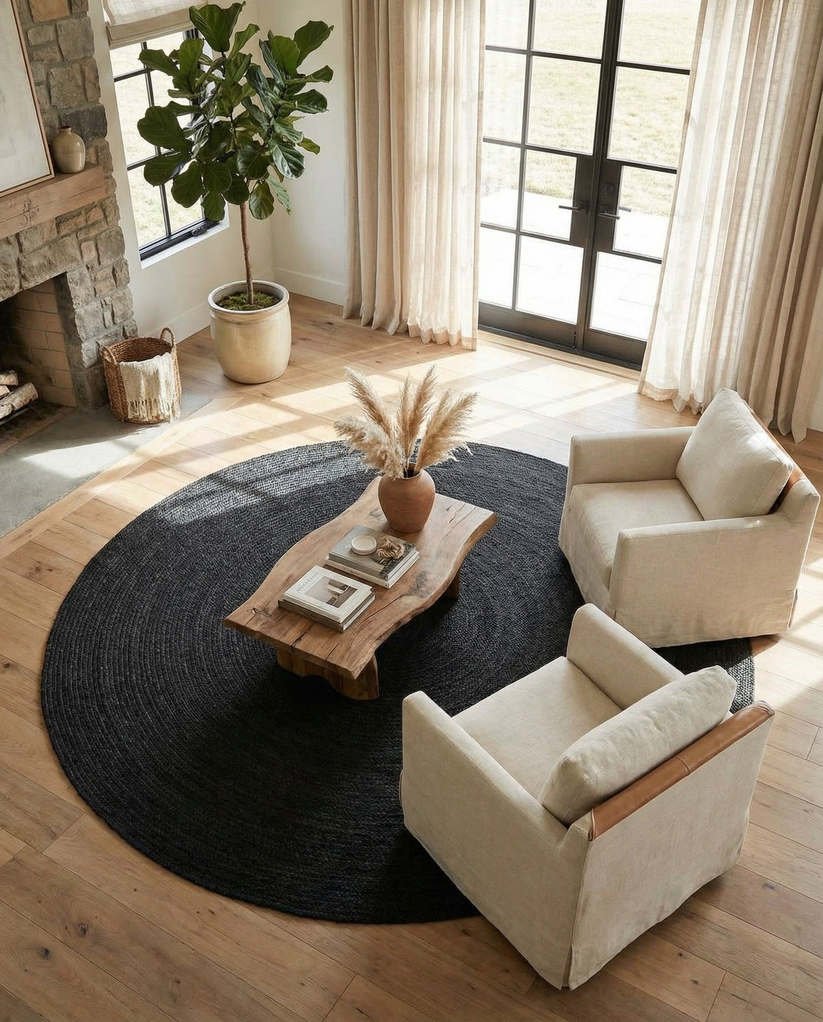 Woven Seaside Jute Collection Area Rug - Martha's Round Black  lifestyle 111