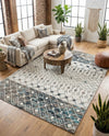 Mediterranean Lattice Collection Area Rug -  Casablanca (Ivory Gray Blue) Rectangle Ivory Gray Blue  lifestyle 14