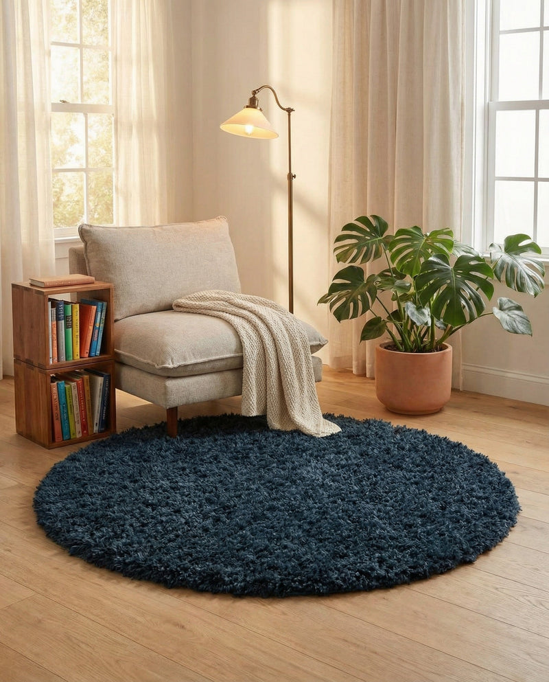 Eternal Plush Oasis Collection Area Rug -  Tranquility (Cobalt) Round Cobalt  lifestyle 59