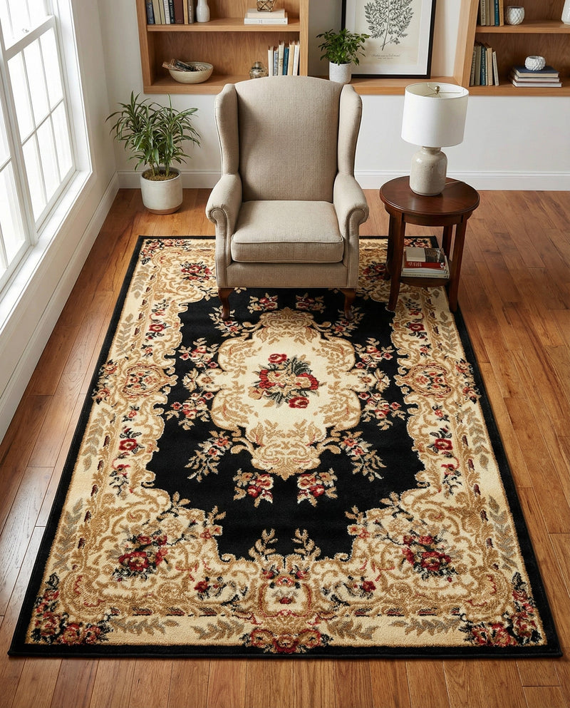 Versailles Elegance Collection Area Rug -  Vincennes Rectangle Black  lifestyle 52