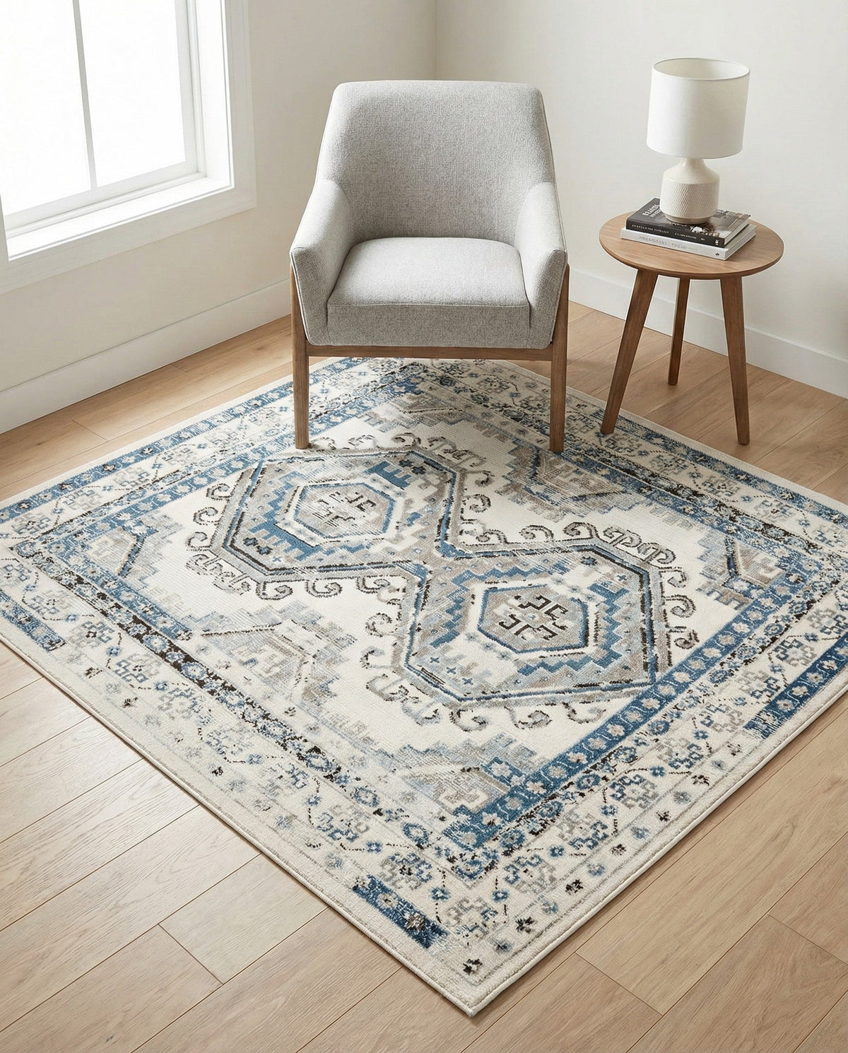 Savannah Elegance Collection Area Rug -  Tybee (Ivory Aqua) Square Ivory Aqua  lifestyle 98