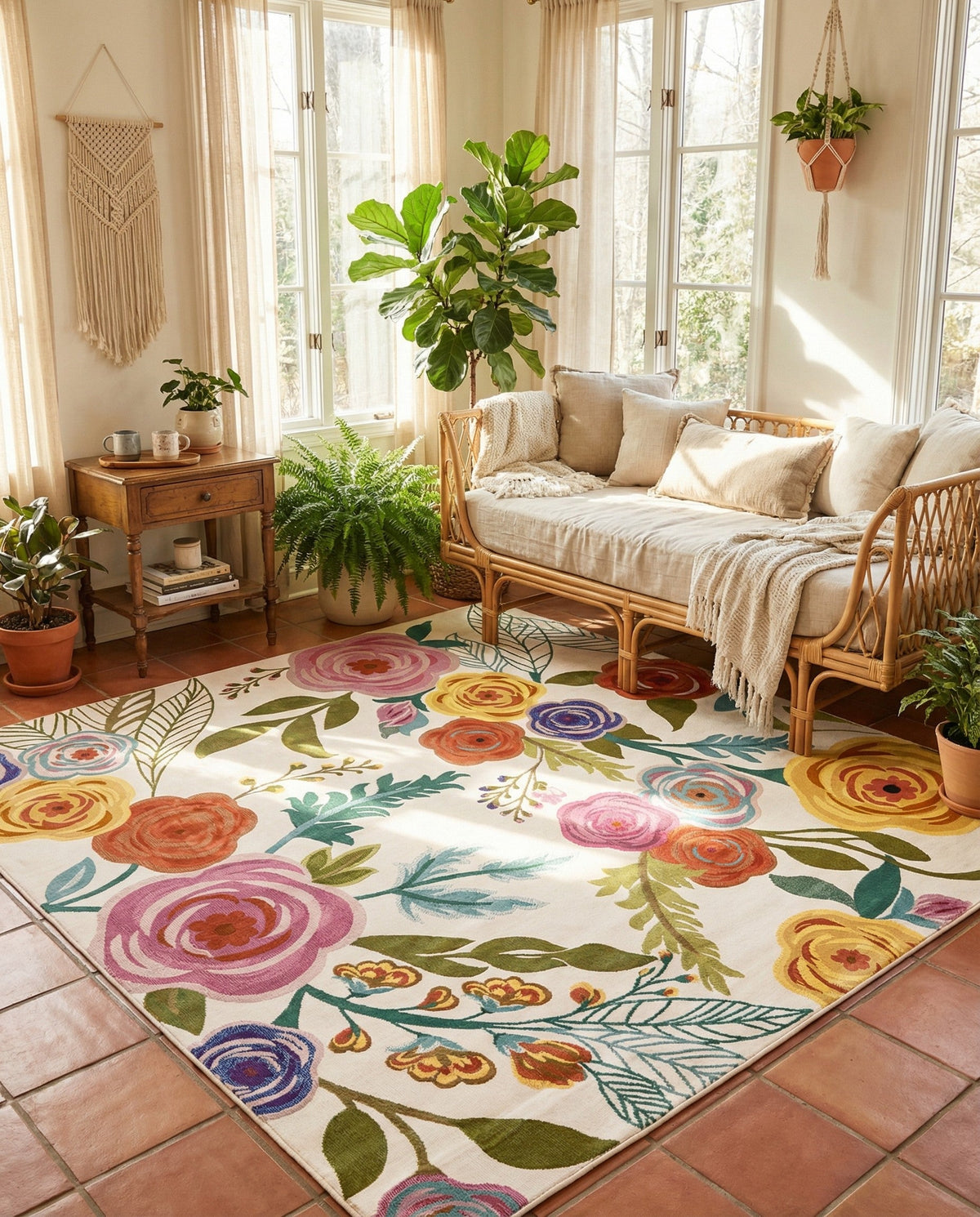 Meadow Breeze Collection Area Rug -  Petal Square Ivory  lifestyle 221