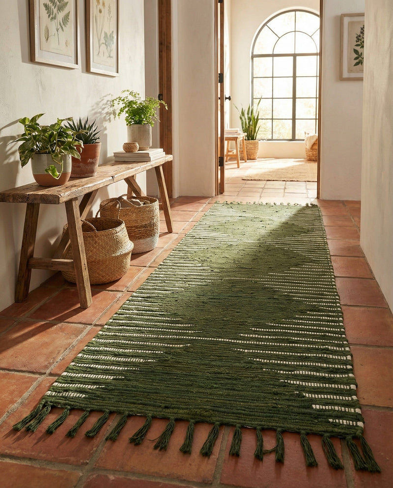 Thar Cotton Collection Area Rug - Jaisalmer (Green) Runner Green  lifestyle 69