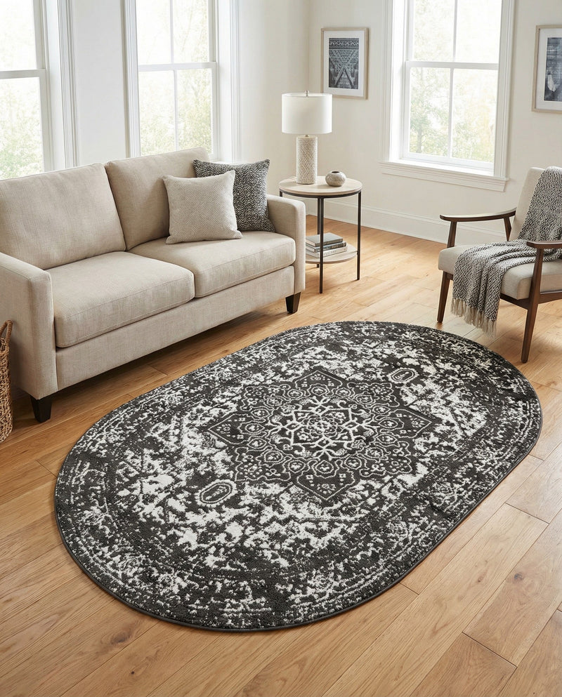 Georgetown Rugs Collection Area Rug - Dupont (Dark Gray) Oval Dark Gray  lifestyle 35