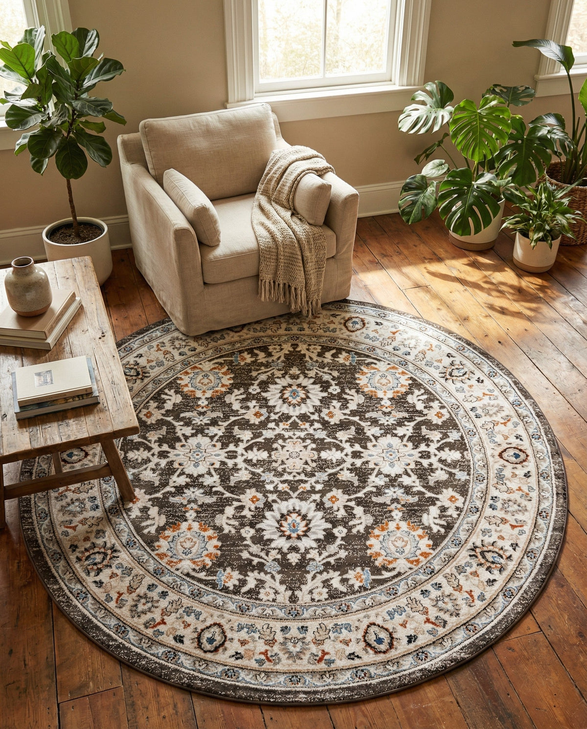 Savannah Elegance Collection Area Rug - Augusta (Fume Gray) Round Fume Gray  lifestyle 93