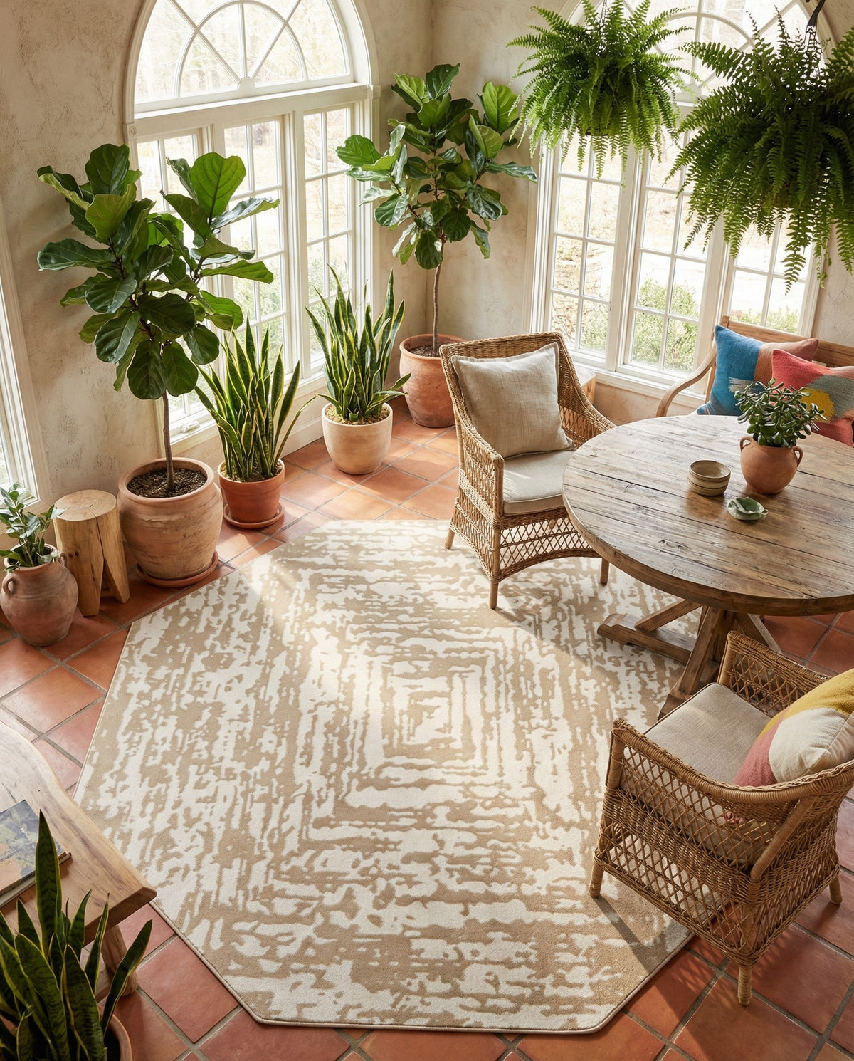 Sanctuary Retreat Collection Area Rug -  Asylum Octagon White Bone  lifestyle 147