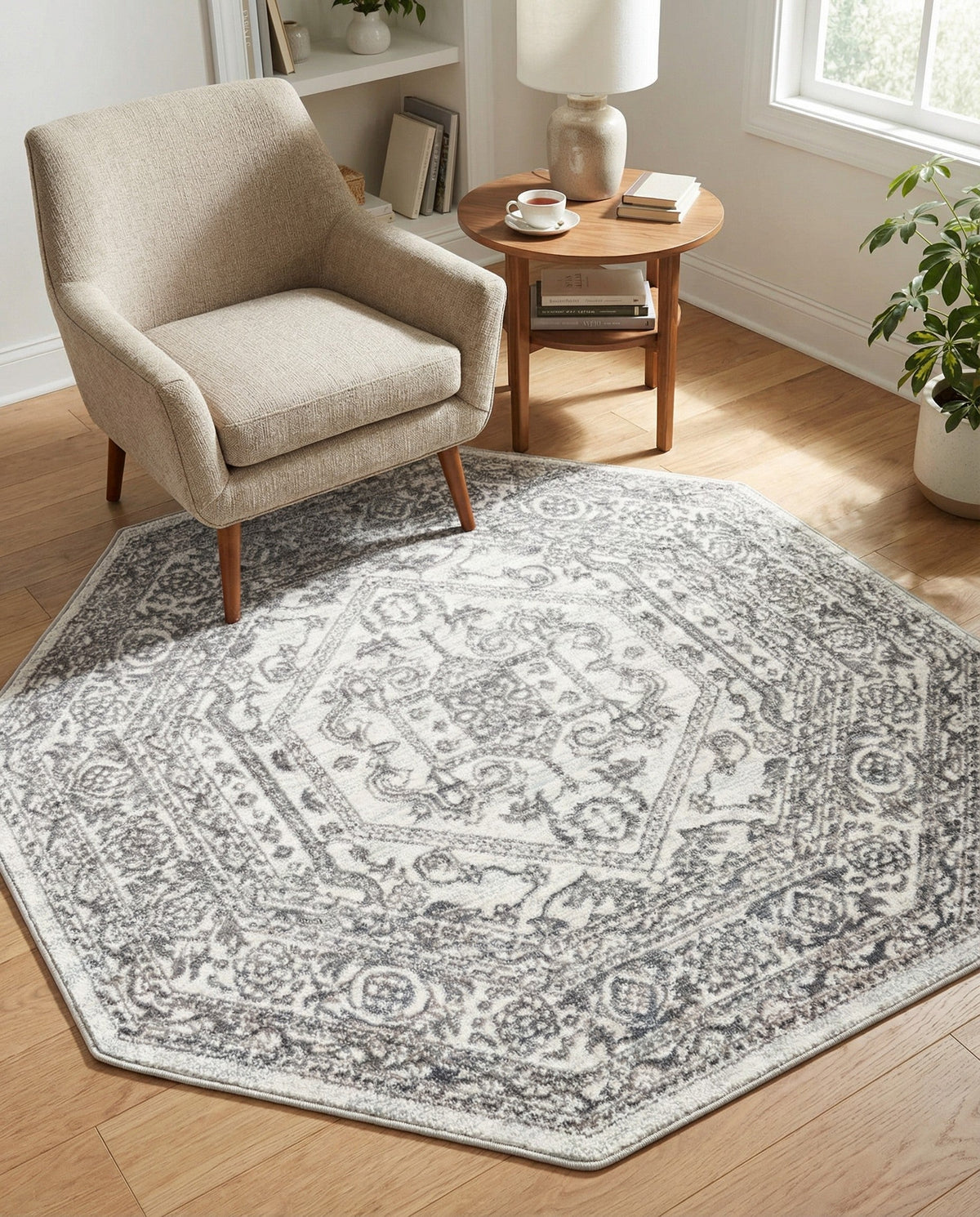 Charleston Elegance Collection Area Rug - Harborview Octagon White  lifestyle 198