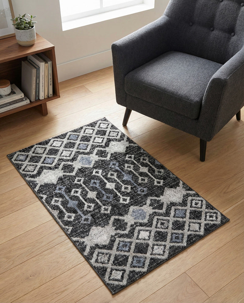 Geo Garden Lattice Collection Area Rug -  Andalusia Rectangle Charcoal Gray  lifestyle 23