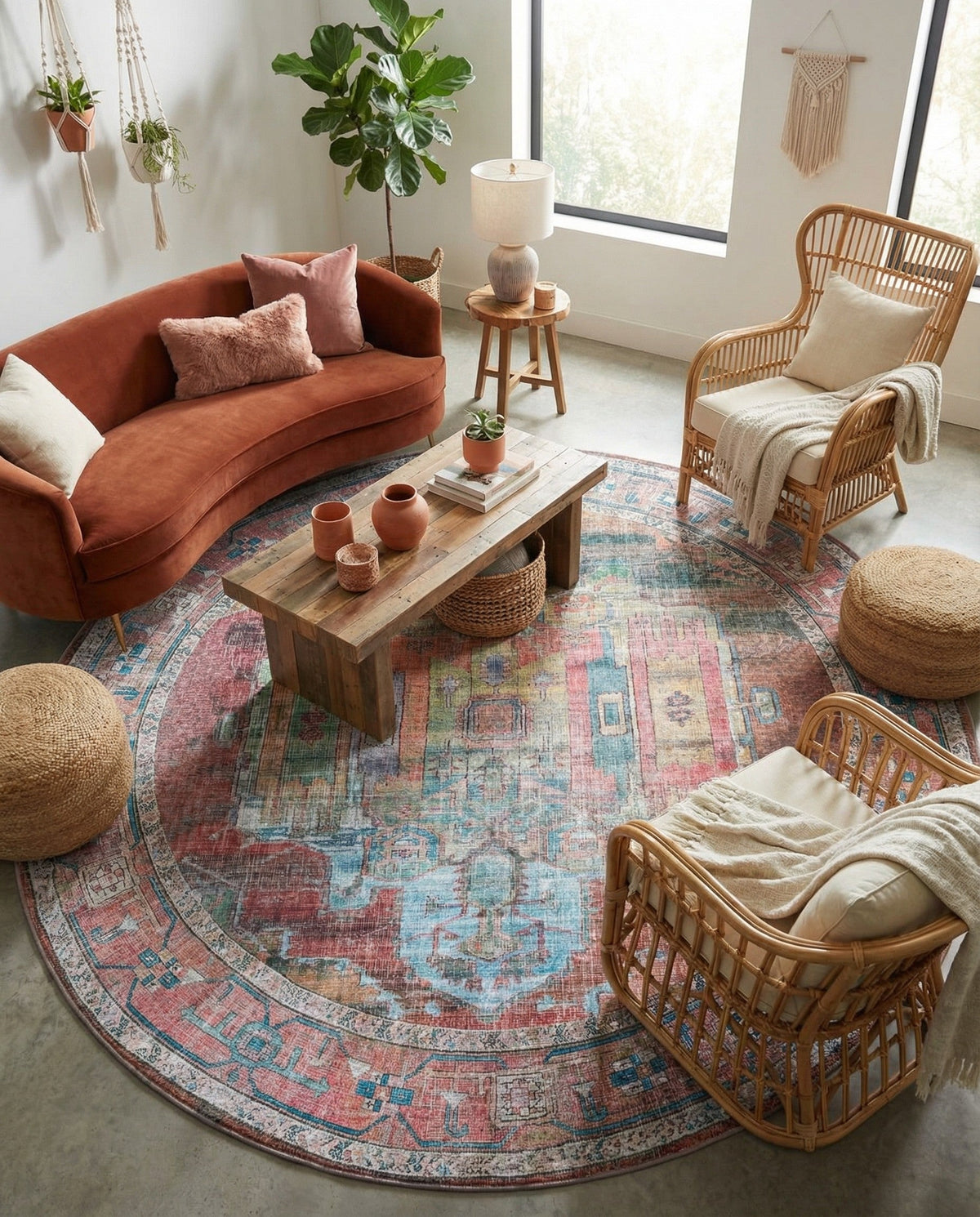 Zahara Oasis Collection Area Rug - Sahara Round Multi  lifestyle 150