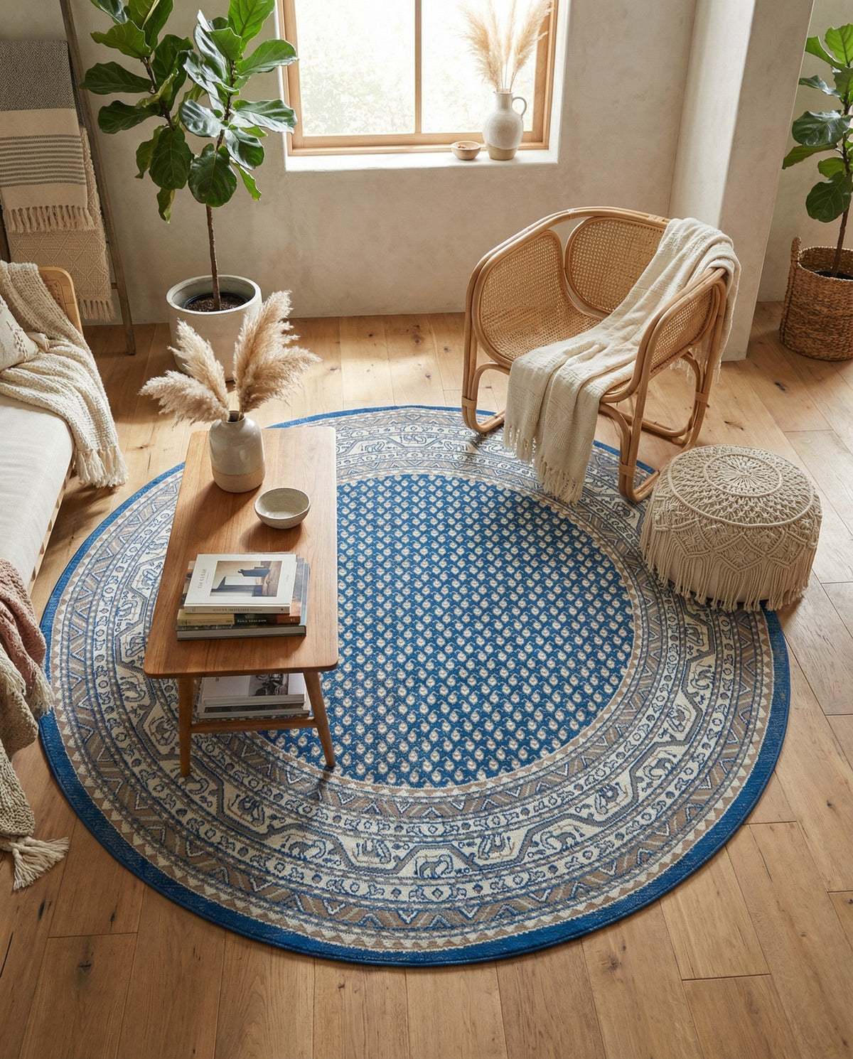 Soho Elegance Collection Area Rug -  Mercer (Blue) Round Blue  lifestyle 47