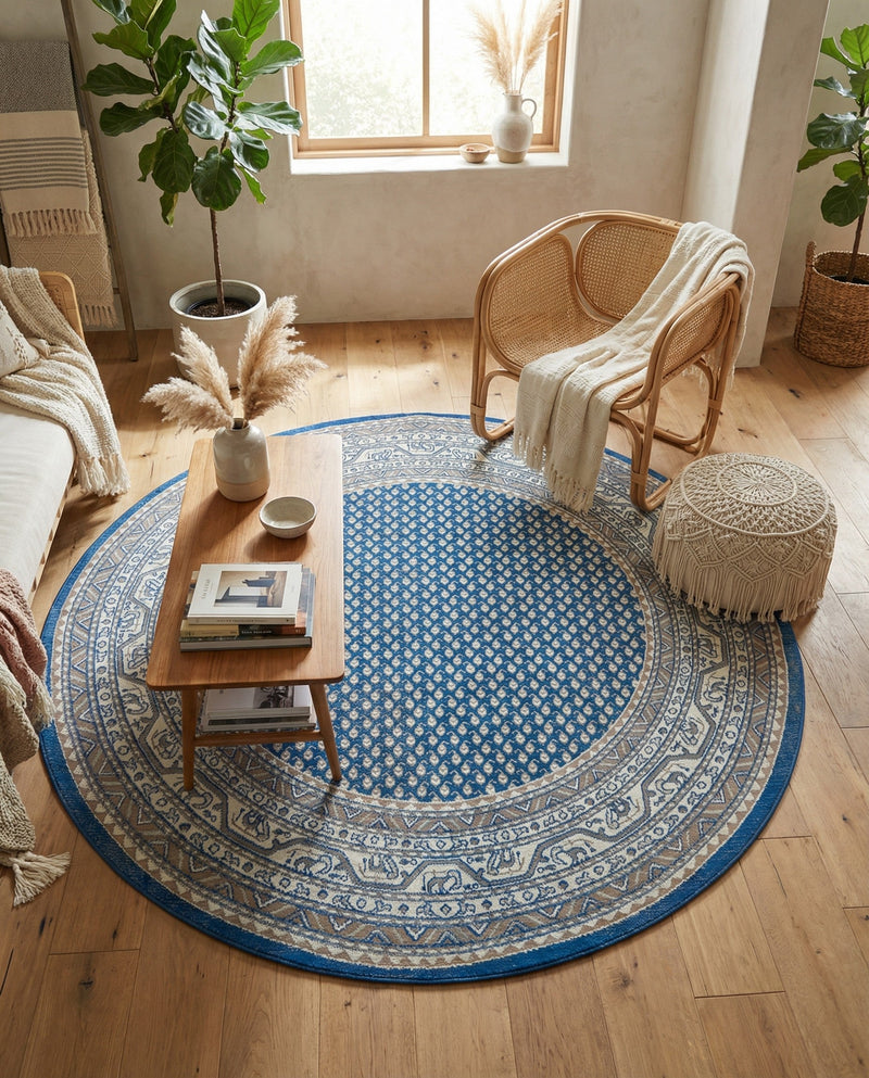 Soho Elegance Collection Area Rug -  Mercer (Blue) Round Blue  lifestyle 47