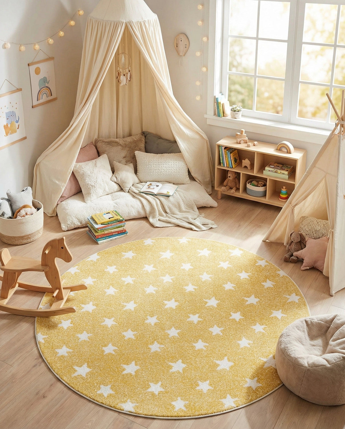 Wonder Tykes Collection Area Rug -  Mosaic Round Soft Yellow  lifestyle 174