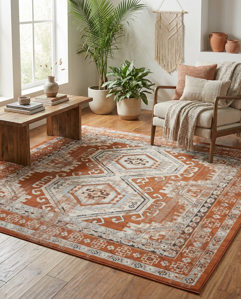 Savannah Elegance Collection Area Rug -  Tybee (Terracotta) Square Terracotta  lifestyle 48