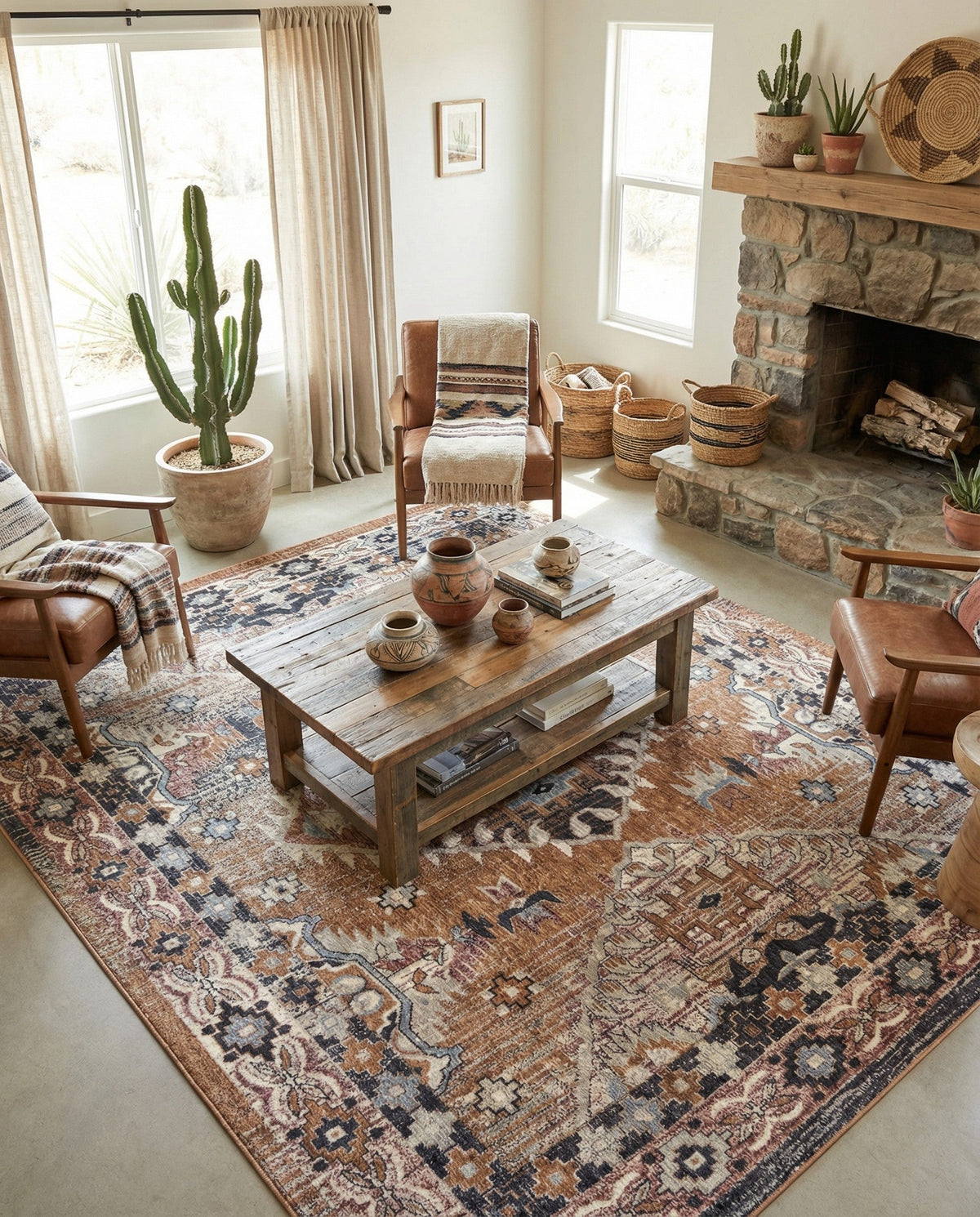 Desert Modern Eco Rug Series Collection Area Rug -  Navajo Rectangle Khaki Gray  lifestyle 18