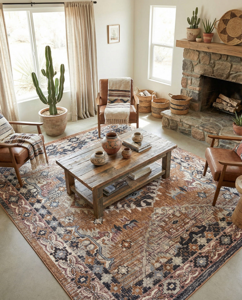 Desert Modern Eco Rug Series Collection Area Rug -  Navajo Rectangle Khaki Gray  lifestyle 18