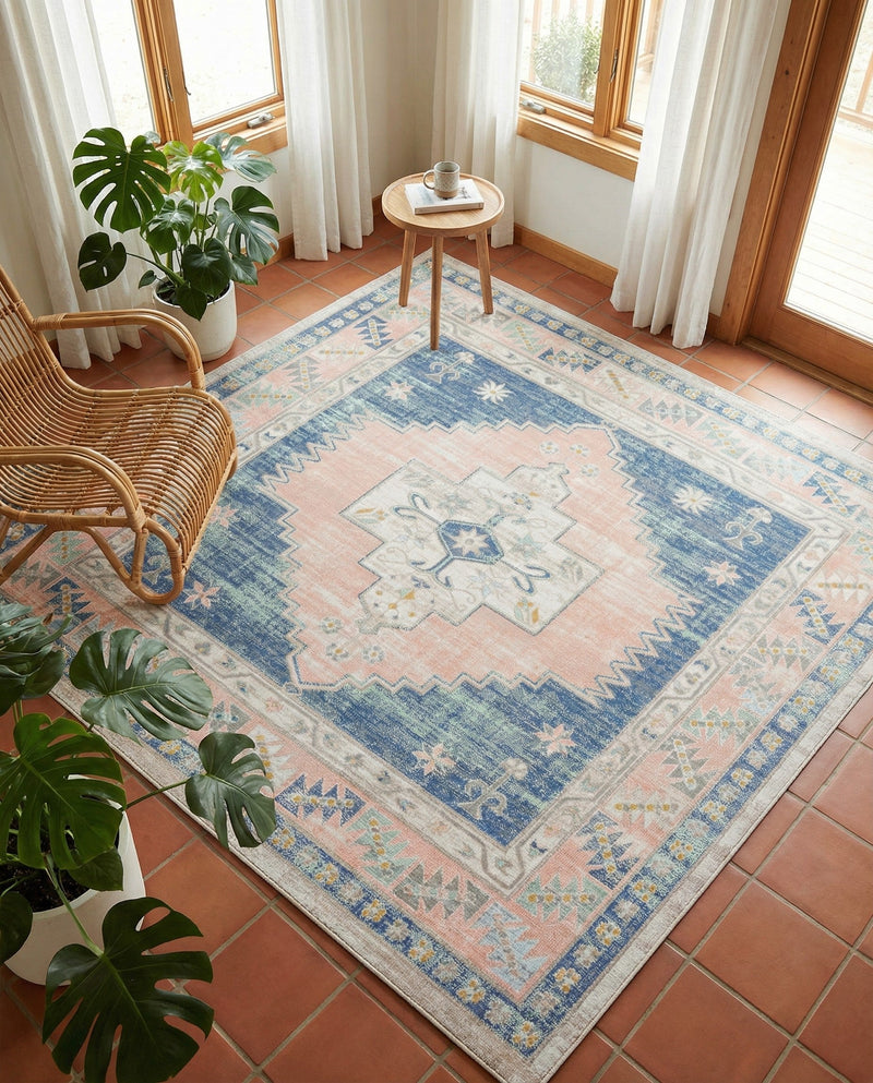 Savannah Series Collection Area Rug -  Augusta (French Blue) Square French Blue  lifestyle 73
