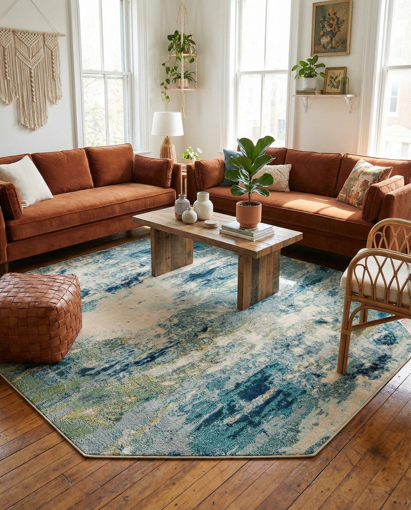 Chromatic Oasis Collection Area Rug -  Serene Octagon Light Blue  lifestyle 42