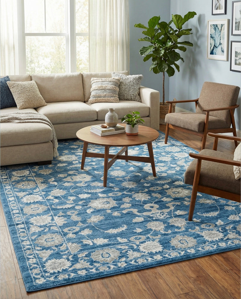 Charleston Elegance Collection Area Rug -  Seaport (Blue) Rectangle Blue  lifestyle 11