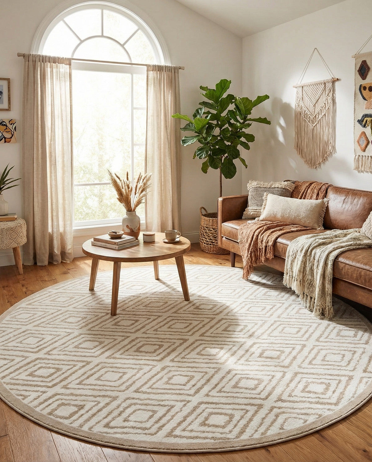 Sanctuary Retreat Collection Area Rug -  Oasis Round Snow White  lifestyle 135