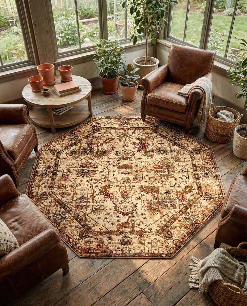 Neptune Elegance Collection Area Rug -  Galatea (Beige Cream) Octagon Beige Cream  lifestyle 38